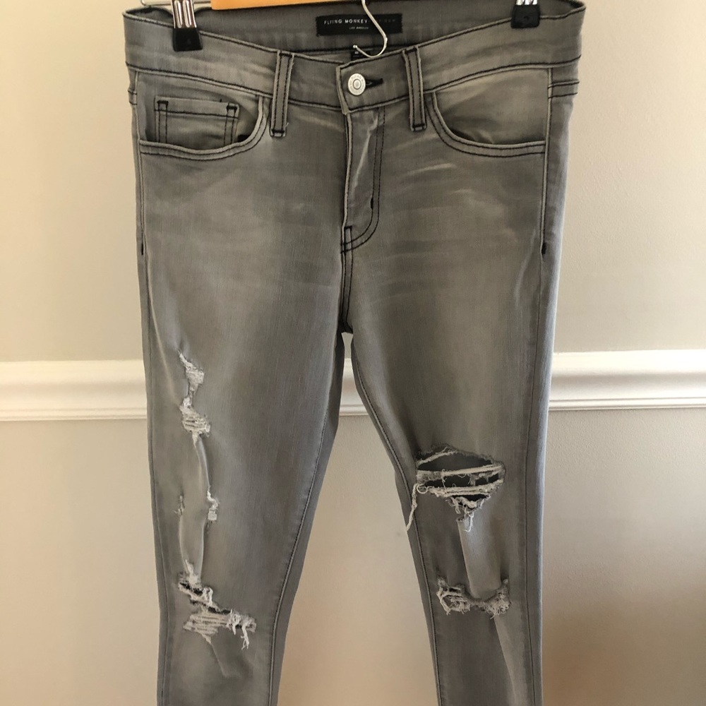 flying monkey distressed grey skinny jeans